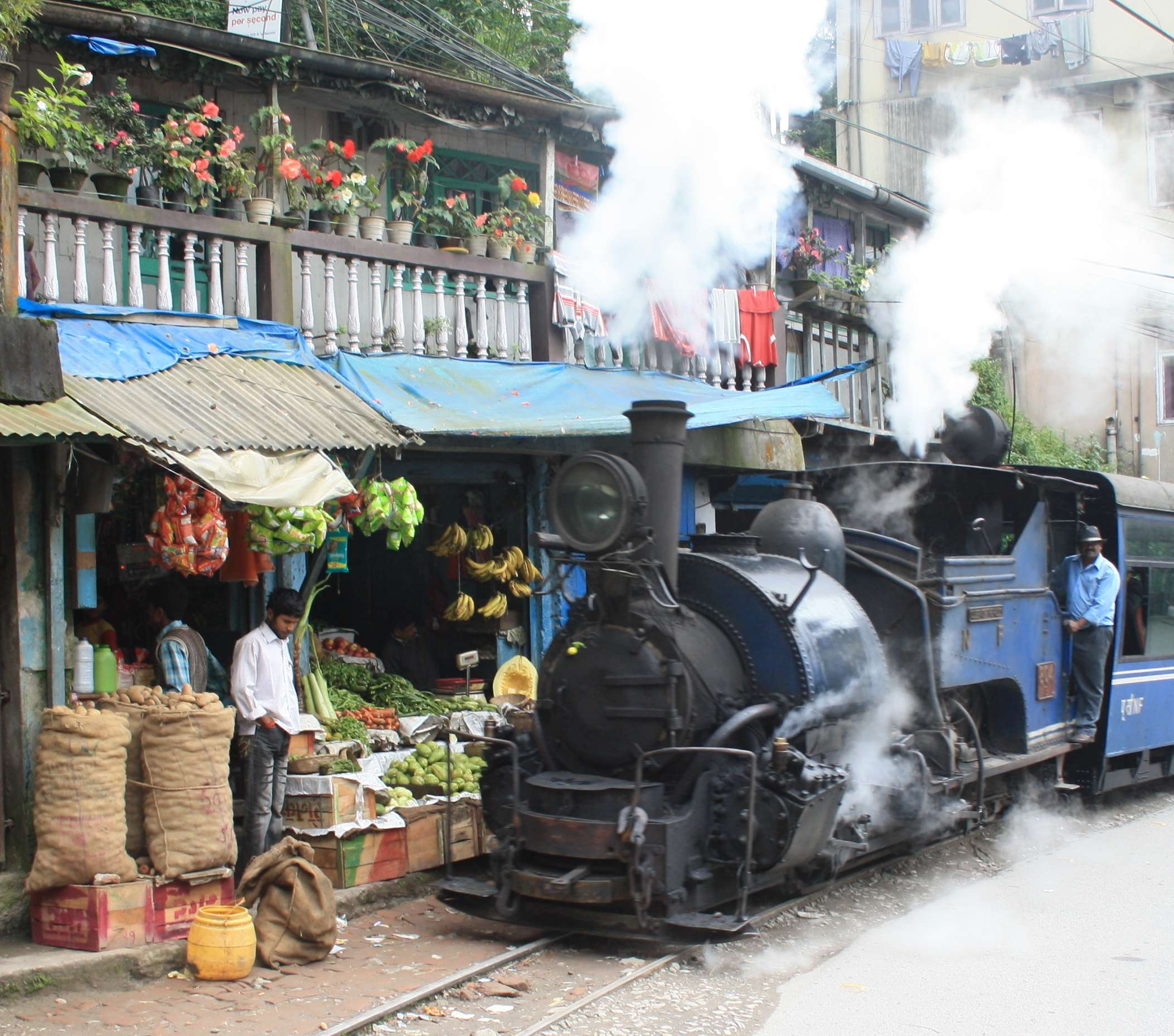 darjeeling toy train in a market